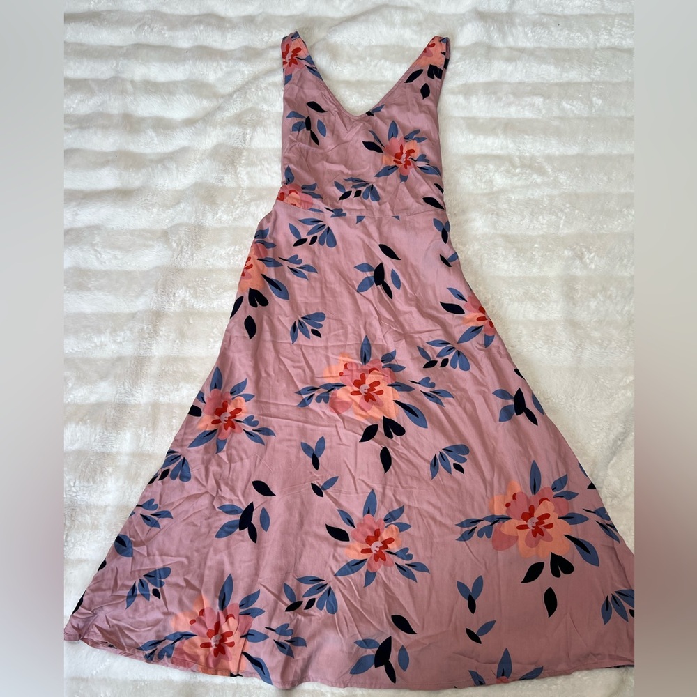 Dip Pink A-Line Floral Dress Sleeveless Tie Around Mid Length Women’s Small
